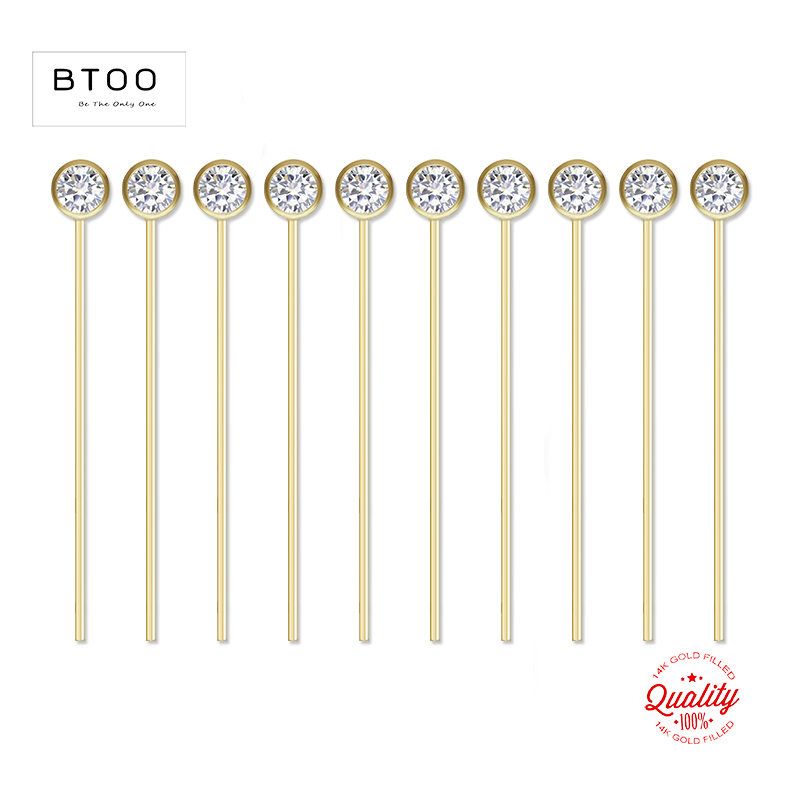 Jewelry Making Head Pins - 14 K Altın Dolgulu Zirkon Kafa