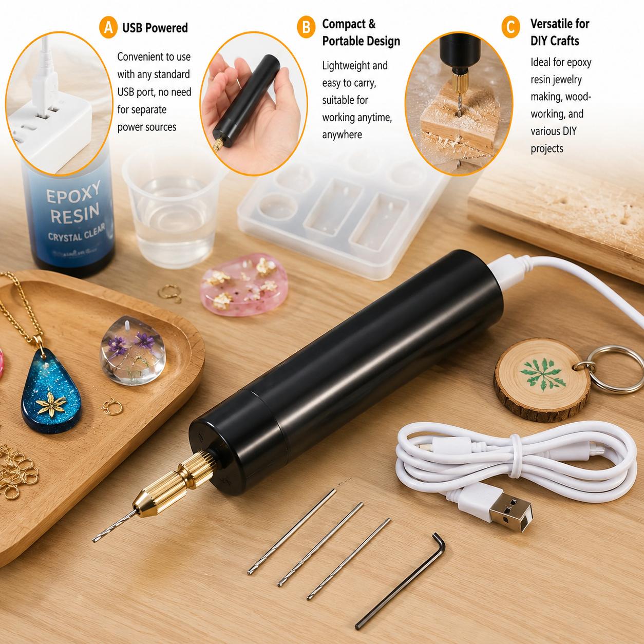 Jewelry Making Kit Professional - Mini Elektrikli Matkap USB Güçlü El